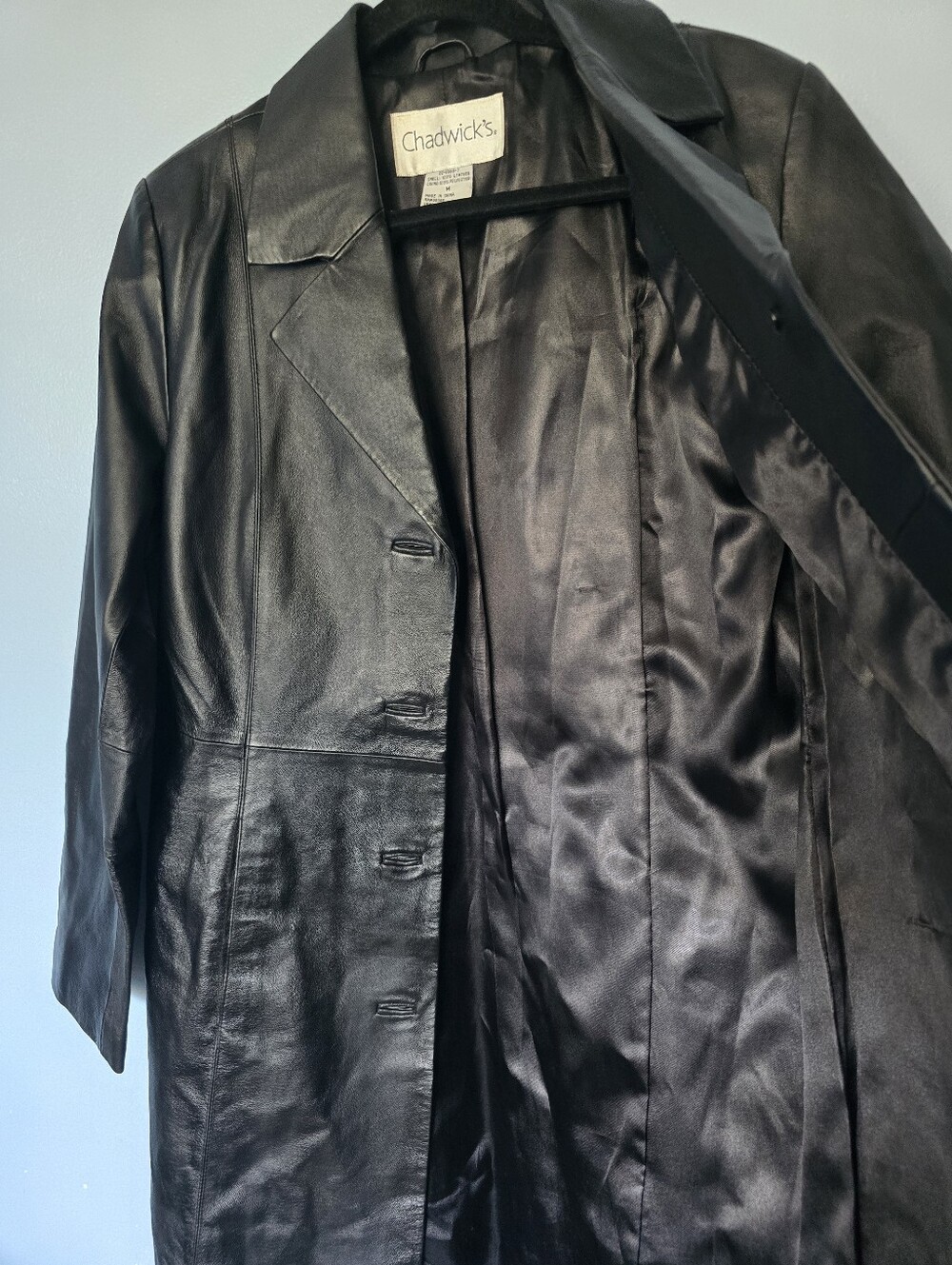 Vntg Chadwicks Women's Black 100% Leather Trench Coat Size M - Picture 6 of 13